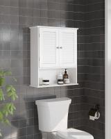 Armario colgante de baño con puertas de persiana, estante ajustable y compartimento abierto, gris ahumado, blanco - 20x60x70 cm - details 1