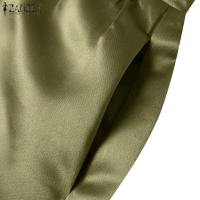ZANZEA Falda Larga De Seda A-Line Elegante De Verano Para Mujer Cintura Alta Sólida Casual Fiesta OL Trabajo Sin Estirar Polyester - details 12