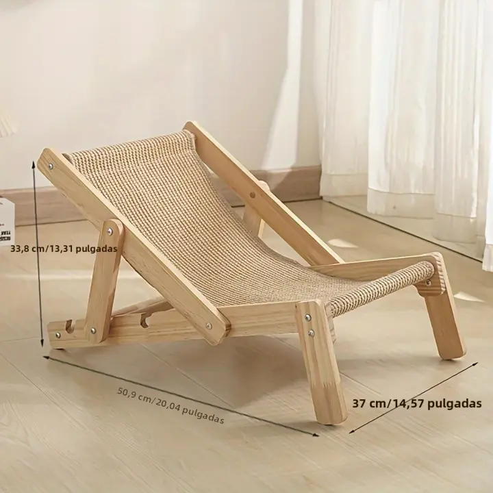 Silla De Téjido De Sisal Para Gatos 1 Pieza Mueble De Madera Sólida Asiento Ajustable Y Reemplazable Hogar Para Todas Las Estaciones Universal - 1