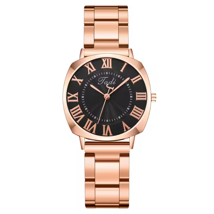Reloj para mujer con letras romanas y sol, correa de acero inoxidable, movimiento de cuarzo, un reloj elegante y moderno para la mujer - 1