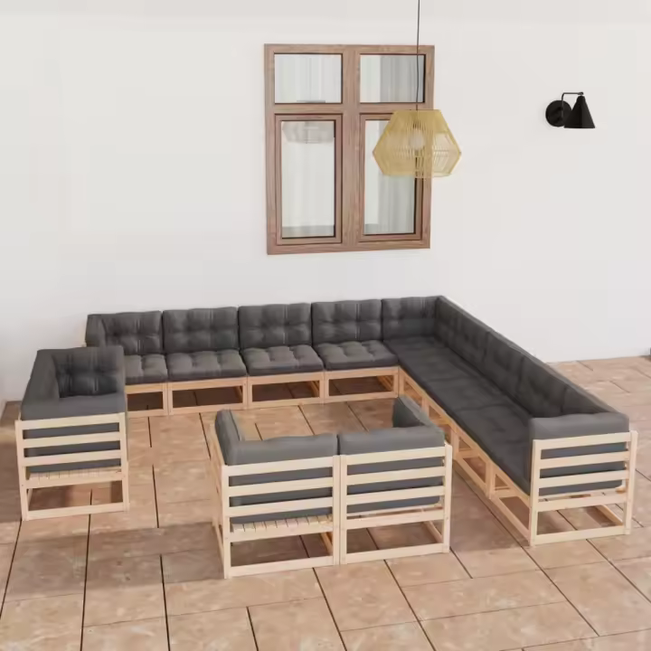 vidaXL Juego de muebles de jardín 13 pzas y cojines madera maciza pino - 1