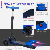 HOMCOM Patinete para Niños Scooter Plegable con Altura Ajustable de 4 Niveles y Música Luces y Nebulizador de Agua +3 Años 62x27x63-81 cm - details 6