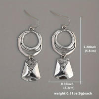 Pendientes Colgantes De Estilo Bohemio Platinados En Zinc Con Diseño De Círculo Vacío Y Geométrico Para Mujeres - details 4