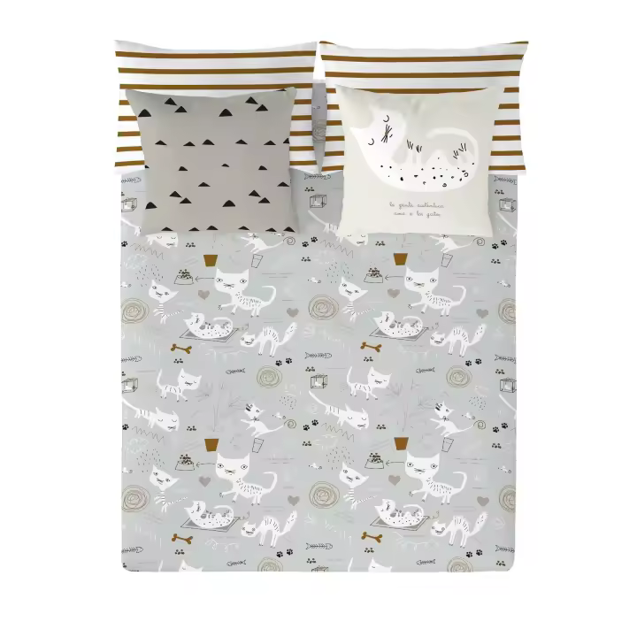 FUNDA NÓRDICA REVERSIBLE 100% ALGODÓN GATOS 3 PANZUP HACIENDO EL INDIO FABRICADO EN ESPAÑA - 1