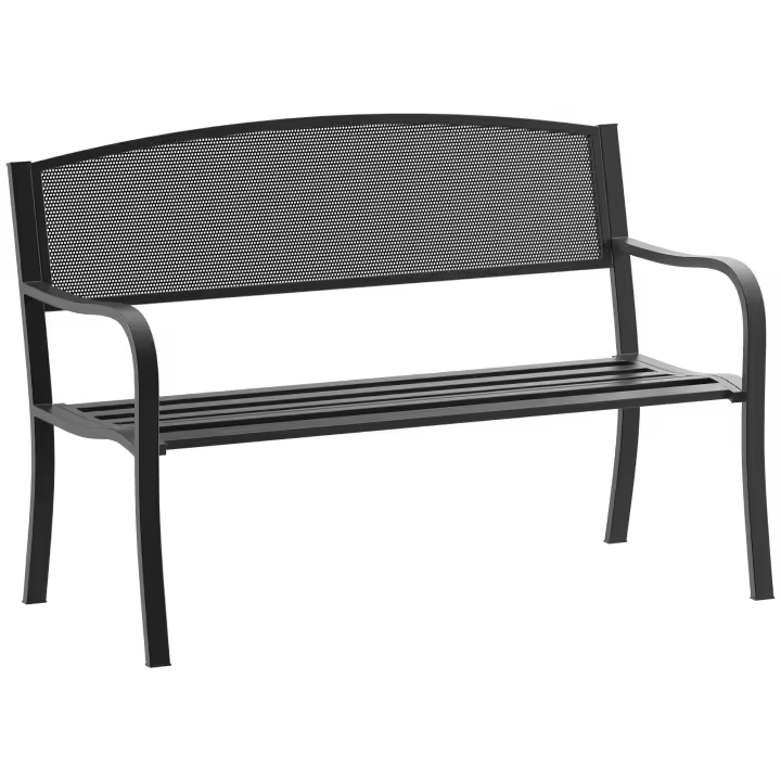 Outsunny Banco de Jardín de 2 Plazas Banco Exterior con Respaldo de Malla de Acero Carga 240 kg para Patio Terraza Balcón 127x60x87 cm Negro - 1