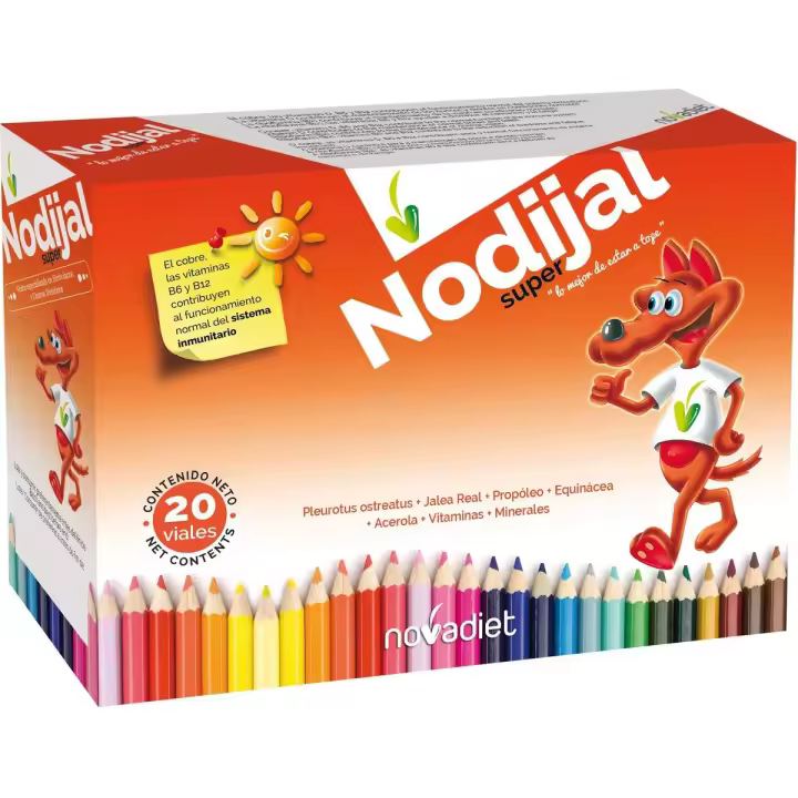 Nodijal Super Jalea Infantil 20 Viales con Propóleo, Jalea Real, Vitaminas, Minerales, Acerola, Equinácea, Pleurotus Ostreatus, Ayuda al Sistema Inmune y Etapa Crecimiento de los Niños - 20 Viales de 10 ml  Novadiet - 1