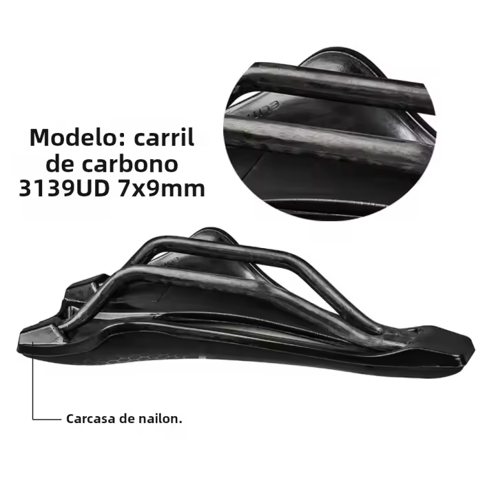 Sillín De Bicicleta MTB/Road UD Carbono 245x139mm Asiento Ciclismo Holes Chassis De Nylon Nariz Corta Herramientas No Incluidas - 1