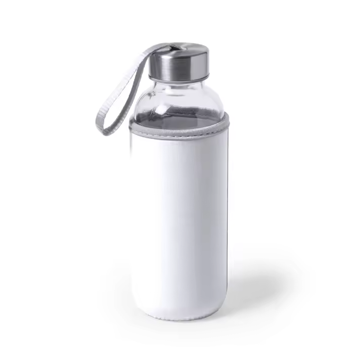 Pack de botellas de cristal personalizadas de 420 ml. de capacidad personalizadas, tapón de seguridad a rosca y cinta de transporte, funda de neopreno en vivos colores. Botella agua. Regalo invitados Primera Comunión, boda, damas de honor. Imagina - 1