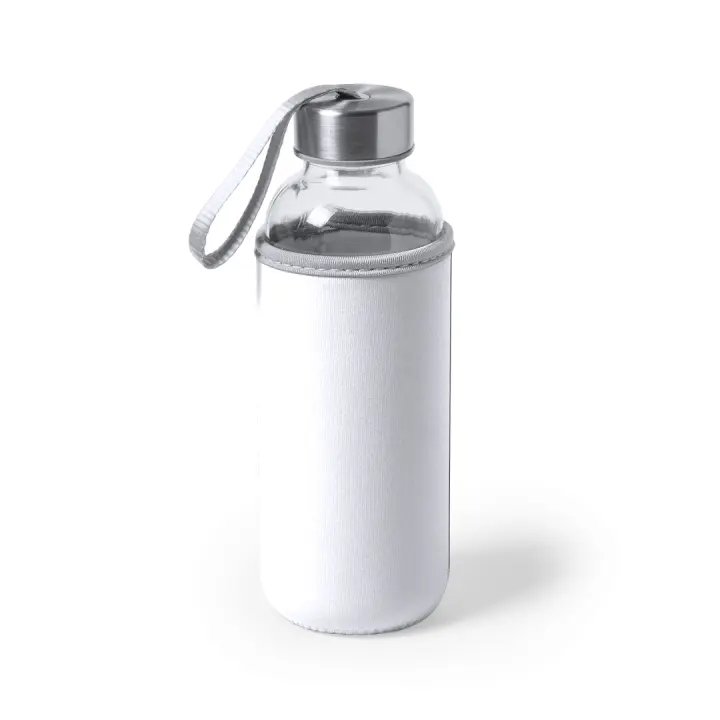 Pack de botellas de cristal personalizadas de 420 ml. de capacidad personalizadas, tapón de seguridad a rosca y cinta de transporte, funda de neopreno en vivos colores. Botella agua. Regalo invitados Primera Comunión, boda, damas de honor. Imagina - 1
