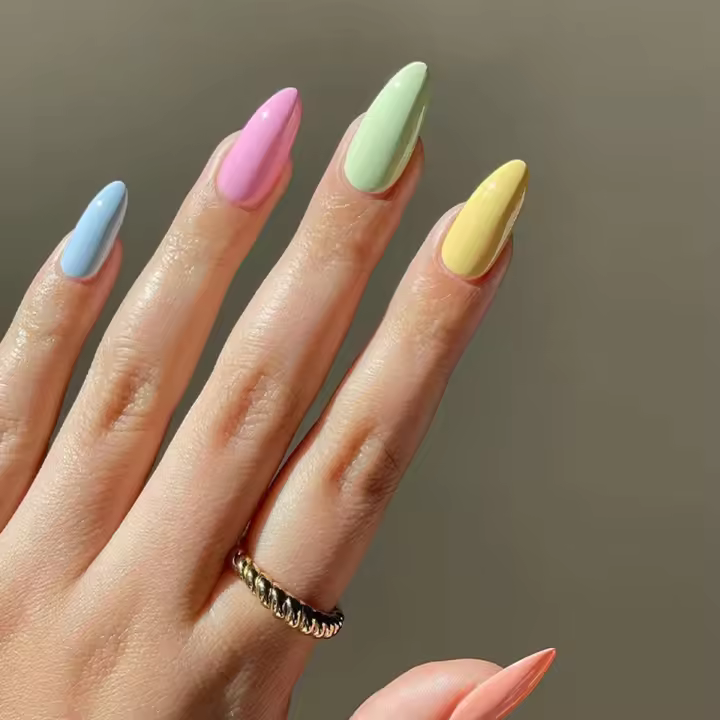 Juego Completo De Uñas Postizas De Punto Almendrado Largo 24 Piezas Estilo Dopamine Multicolor Incluye 1 Gel De Jalea Y 1 Nai - 1