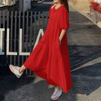 Vestido Largo Casual De Verano Para Mujer ZANZEA 2023 Con Manga Corta Y Cuello Redondo Sobredimensionado Vestidos Femme Elegante Sólido - details 3