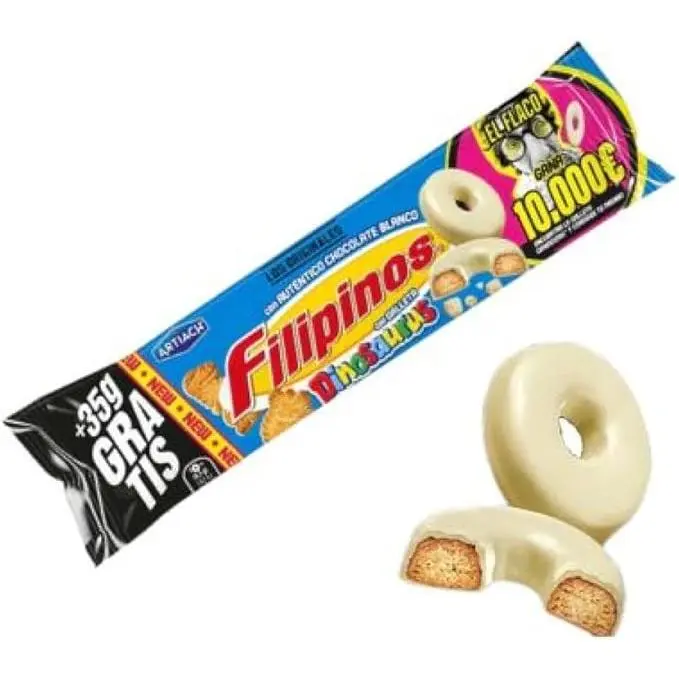 **Filipinos Dinosaurus Pack 12x128g – Galletas Crujientes Cubiertas de Chocolate – Snack Delicioso para Niños y Adultos, Ideal para Desayunos y Meriendas** - 1