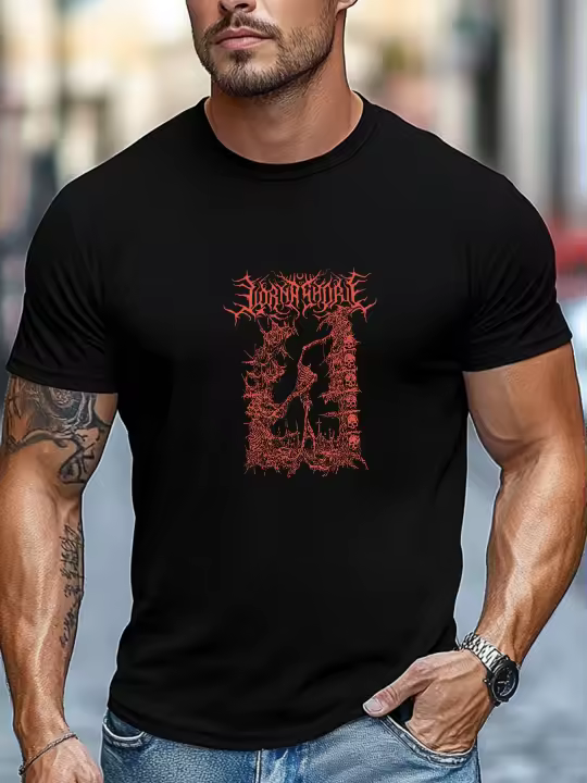 Camiseta De Verano Para Hombre Estilo Gótico Gráfico 100% Algodón Cómodo Cuello Redondo Camiseta Casual Transpirable Para El Día - 1