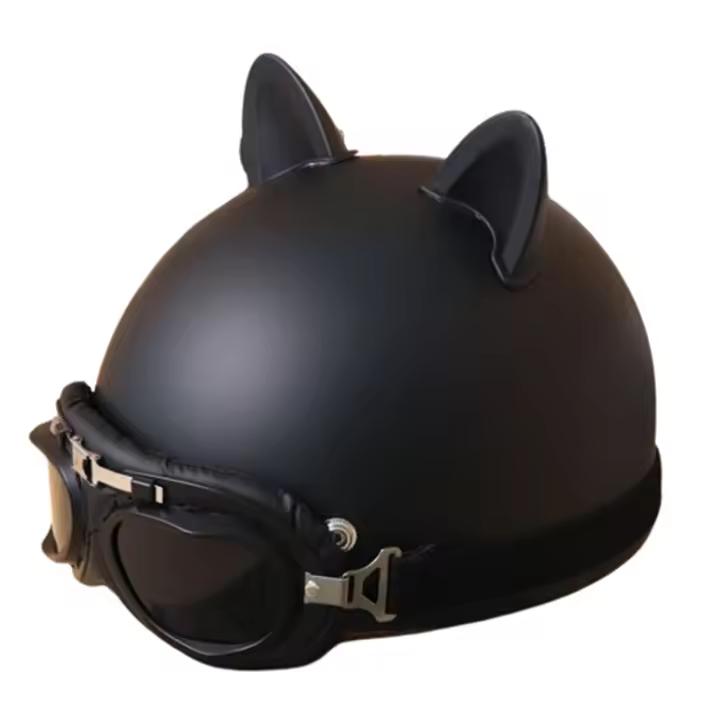 Casco De Motocicleta Retro De Verano Medio Para Hombres Y Mujeres Estilo Harley Con Gafas Diseño De Orejas De Gato Seguridad Y Moda Indispensable Para Viajes - 1