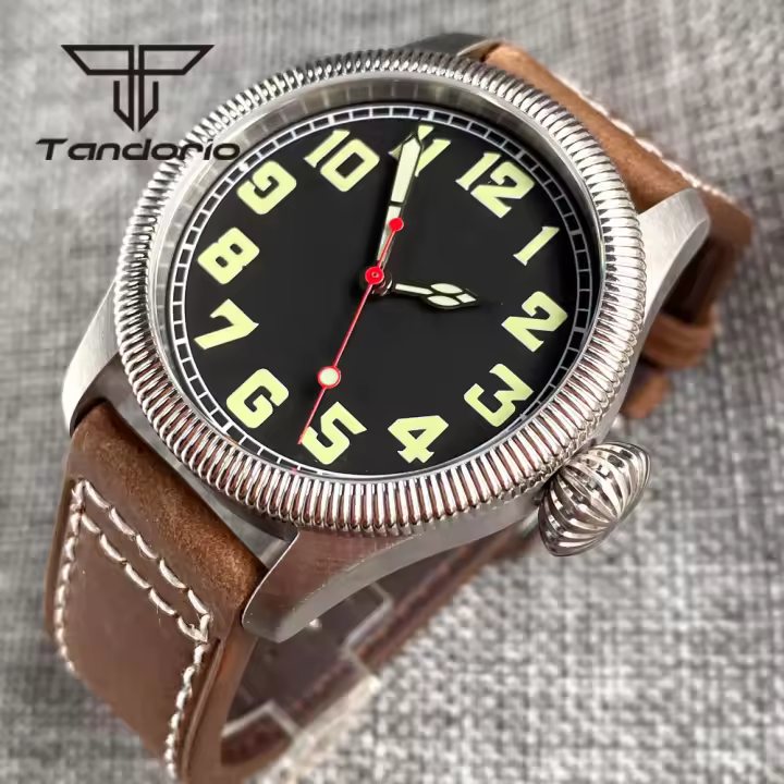 Reloj De Pulsera Automático Tandorio Vintage 20Bar 39mm NH35A Para Hombres Con Bisel Fluted Y Corona Ajustable Luminoso Vidrio De Zafiro Correa De Cuero Resistente Al Agua - 1