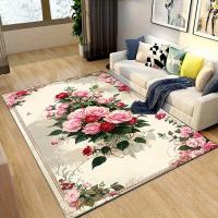 Alfombra De Piso Lavable Máquina Con Estampado Floral Vintage Lujo Antideslizante Para Sala De Estar Dormitorio Oficina Decoración Alfombra Moderna De Poliéster 100% - details 9