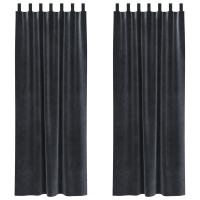 Cortinas Blackout vidaXL con lazos de colgar 2 pcs Gris oscuro terciopelo - details 1
