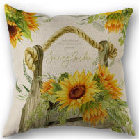4Pcs Fundas Para Cojines De Lino Mezclado Decorativas Con Estampado De Girasoles Y Cestas De Flores Frescas Y Bicicletas Estilo Otoño - details 8