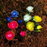 Lámpara Solar Exterior Impermeable Con 3 Cabezas De Flores Iluminadas Luz De Rosas Para Decoración De Jardín Y Patio De La Casa - details 9