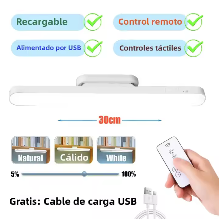 Lámpara De Escritorio Remota LED Recargable Por USB Luz Nocturna Magnética Para Armario Cama Espejo 48cm 30cm Tamaño Ajustable 3 Colores - 1
