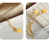 Encanto Pulseras de corazón de amor de acero inoxidable, pulsera con hebilla OT para mujer, cadena de eslabones de muñeca ajustable geométrica Vintage para mujeres y niñas - details 5