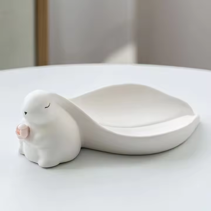 Soporte De Jabón En Forma De Conejo Con Orejas Grandes Decoración Para Baño Sin Agua Resina Material Decoración Para El Estante Del Grifo - 1