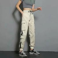 Pantalones De Cargo Casual Para Mujer Estilo Hip Hop Moda Deportiva Pantalones Harem Coreanos Con Varios Bolsillos Negro Talla 5XL - details 13