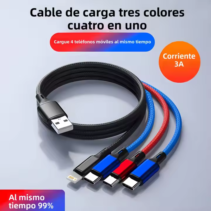 Cable De Carga Rápida 4 En 1 Para iPhone 15 14 13Pro Max Mini Y Android Huawei Tipo C Micro USB Braided Cable - 1