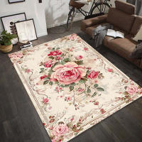 Carpetas Retro Unicas Con Rosas En Rosa Y Blanco Decoración Elegante Para Sala De Estar Y Baño Antideslizantes De Poliéster 100% - details 6