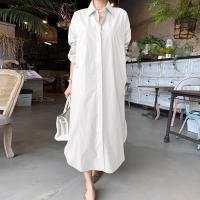Vestido De Mujer Verano 2024 Estilo Casual Color Sólido Cuello Volteado Botones Solas Talla Grande Longitud Pierna Completa Polyester - details 3