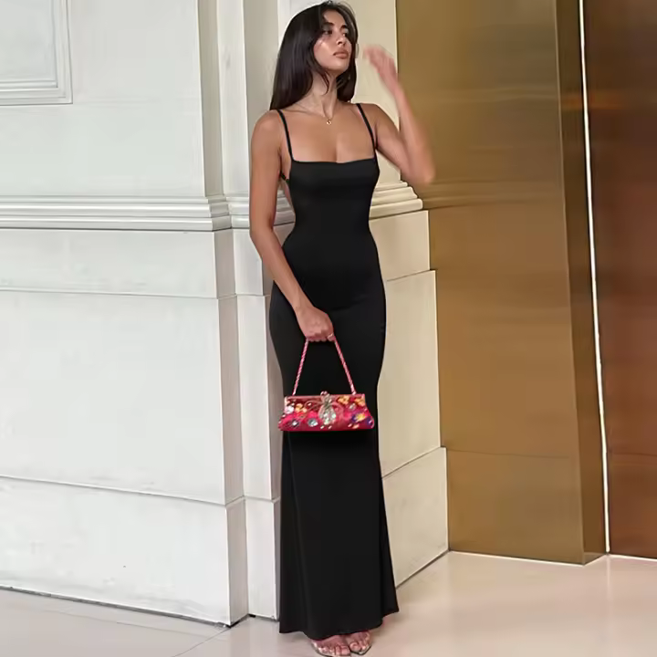 Vestido Bodycon Largo De Verano Para Mujer 2024 Estilo Y2K Para Fiesta Club Noche Calle Moda Cumpleaños Polyester Sin Mangas Cuello En V - 1