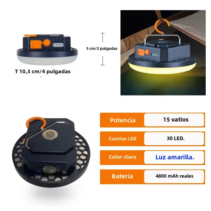 Lámpara De Camping Portátil Recargable Con Fuente De Luz LED De Alta Potencia Luz De Emergencia Para Acampar Y Iluminación Del Tent - 1