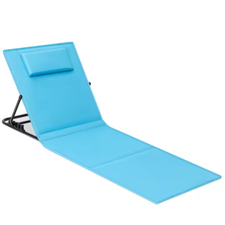SONGMICS Tumbona de Playa, Tumbona, Cojín, Respaldo Basculante, Portátil con Asa, para Camping Jardín Piscina, 158 x 55 cm, Azul Cielo/Azul Lago/Gris Pizarra - 1