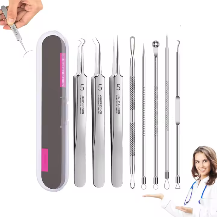 Pinzas para eliminar puntos negros, juego de pinzas para eliminar puntos negros, pinzas profesionales de acero inoxidable para eliminar puntos negros faciales - 1