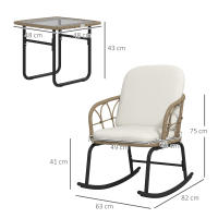 Outsunny Conjunto de Muebles de Ratán de 3 Piezas Conjunto de Mecedoras de Jardín con 1 Mesa de Centro 2 Mecedoras y Cojines para Jardín Terraza Patio Crema y Beige - details 2