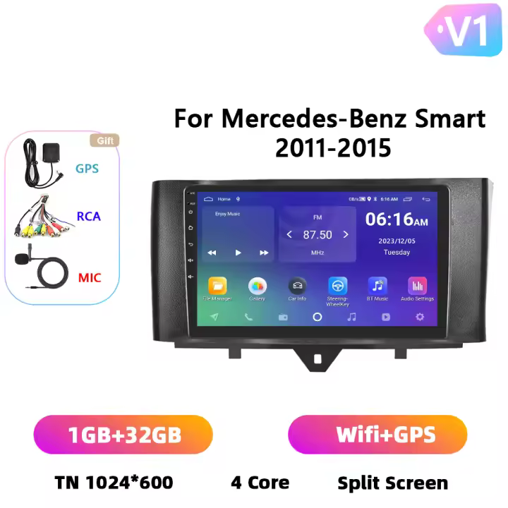 Podofo Radio de coche Android 2 Din para Mercedes-Benz Smart 2011 2012 2013 2014 2015 Carplay 8+128GB AI Voice WIFI+4G DSP GPS Navegación Multimedia Reproductor de Video - 1