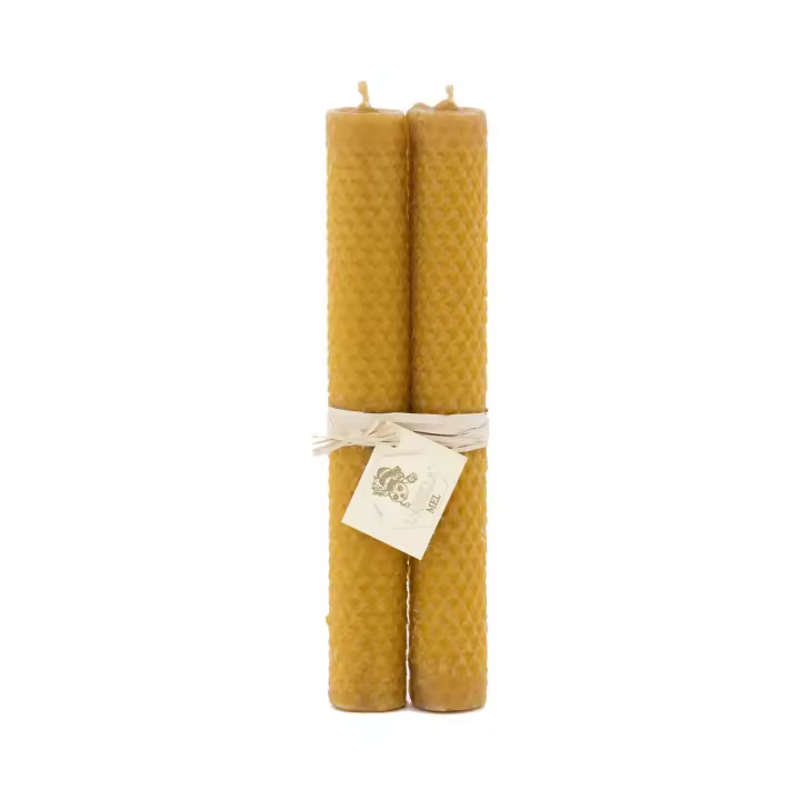 L'Abella Mel - Vela Natural y Artesanal 100% de Cera de Abeja Hecha a Mano | Vela Pura Textura Panal Bujía Vela de Miel Sin Parafina de España - Pack de 2 Velas. Contiene 2u de 2,5x2,5x20cm - 1