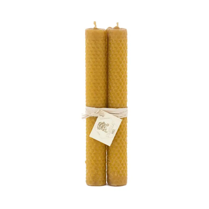 L'Abella Mel - Vela Natural y Artesanal 100% de Cera de Abeja Hecha a Mano | Vela Pura Textura Panal Bujía Vela de Miel Sin Parafina de España - Pack de 2 Velas. Contiene 2u de 2,5x2,5x20cm - 1