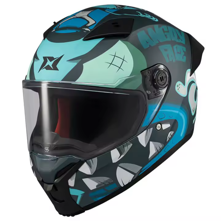 AXXIS Fenix Angry Face Azul Mate - Casco de Moto Integral Unisex Hombre y Mujer - Realizado en policarbonato con Homologación ECE 22.06 - 1
