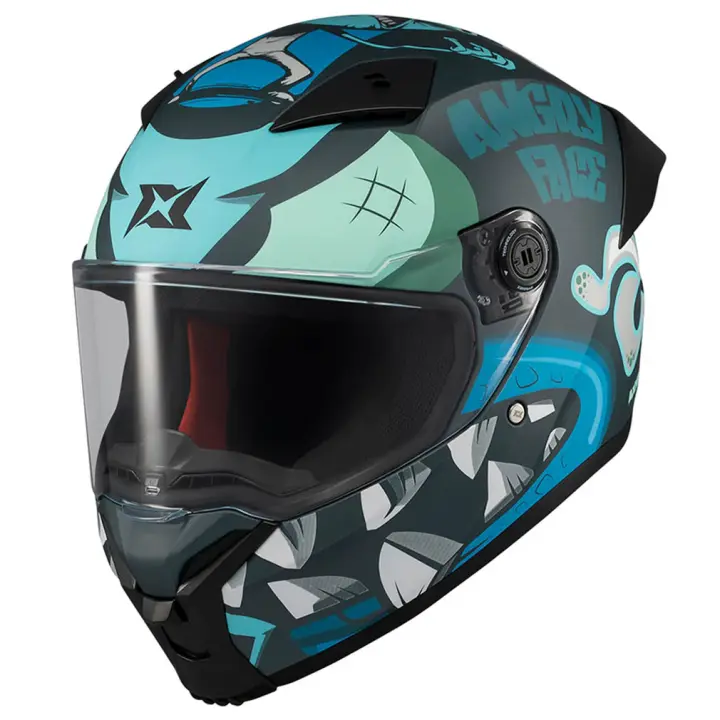 AXXIS Fenix Angry Face Azul Mate - Casco de Moto Integral Unisex Hombre y Mujer - Realizado en policarbonato con Homologación ECE 22.06 - 1