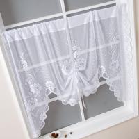 Cortina Corta Blanca Con Tres Flores Para Sala De Estar Cortina De Ventana Con Cuerda Para Sujetar Estilo Japonés Y Coreano 100% Poliéster - details 1