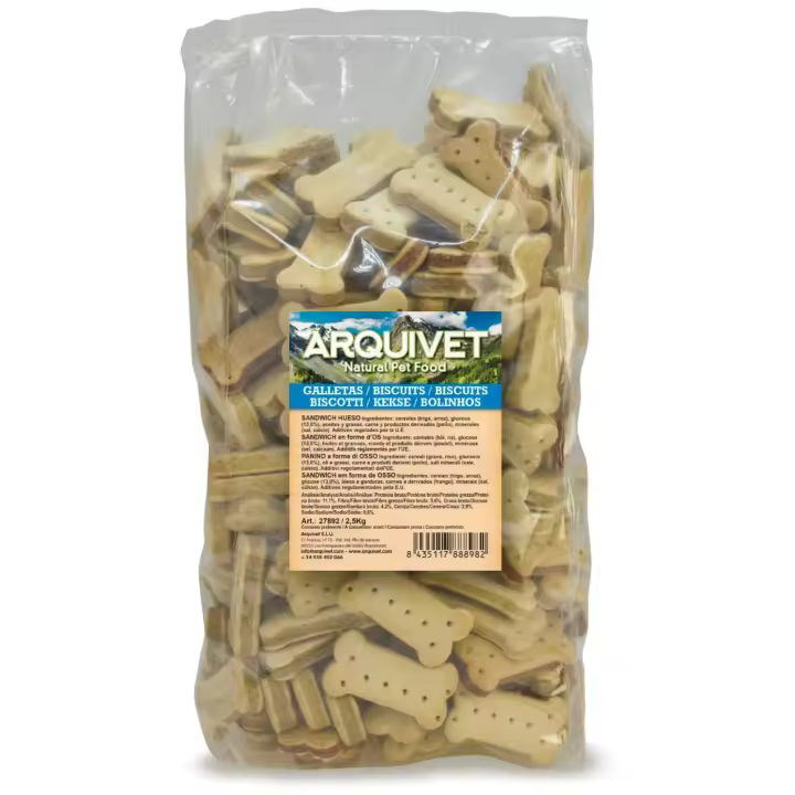 Galletas Sandwich hueso para perros 2.5 kg - Snack para Perros - Ideal como Recompensa o Adiestramiento - Con Vitaminas y Calcio - Arquivet - 1