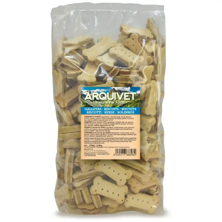 Galletas Sandwich hueso para perros 2.5 kg - Snack para Perros - Ideal como Recompensa o Adiestramiento - Con Vitaminas y Calcio - Arquivet - 1