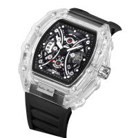 Reloj De Cuarzo Para Hombre Con Correa Negra Y Caja Transparente Moda Sencilla Lujo Calendario Reloj De Pulsera De Lujo Para Hombre - details 6