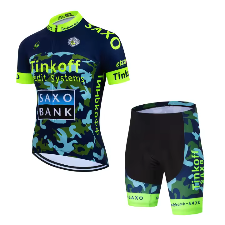 Conjunto De Ciclismo Tinkoff Saxo Bank 2024 Camiseta Transpirable Para Verano Ropa De Montaña Y Triatlón Cierre Completo Manga Corta Material Principal Poliéster - 1