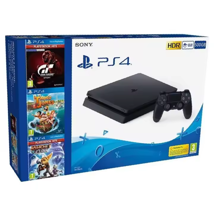 Playstation 4 Slim Sony 500 BLACK + GT SPORT + RATCHET & CLANK + TADEO JONES 3 - 1