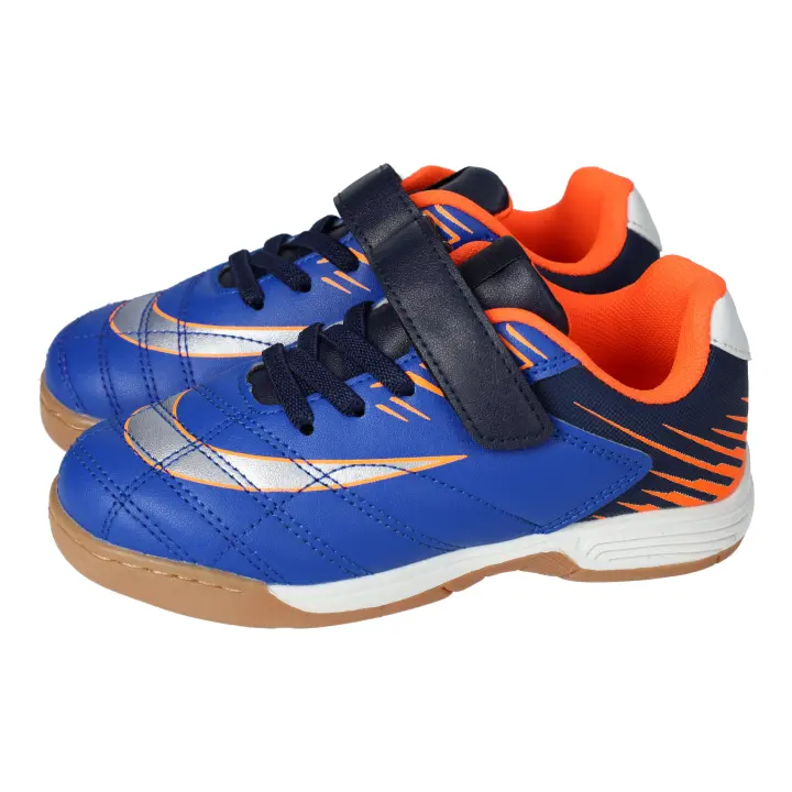 Deportivos marca DEMAX para niño en color royal. Zapatillas de fútbol para niños, deportivas con velcro y cordones elásticos en color azul royal - 1