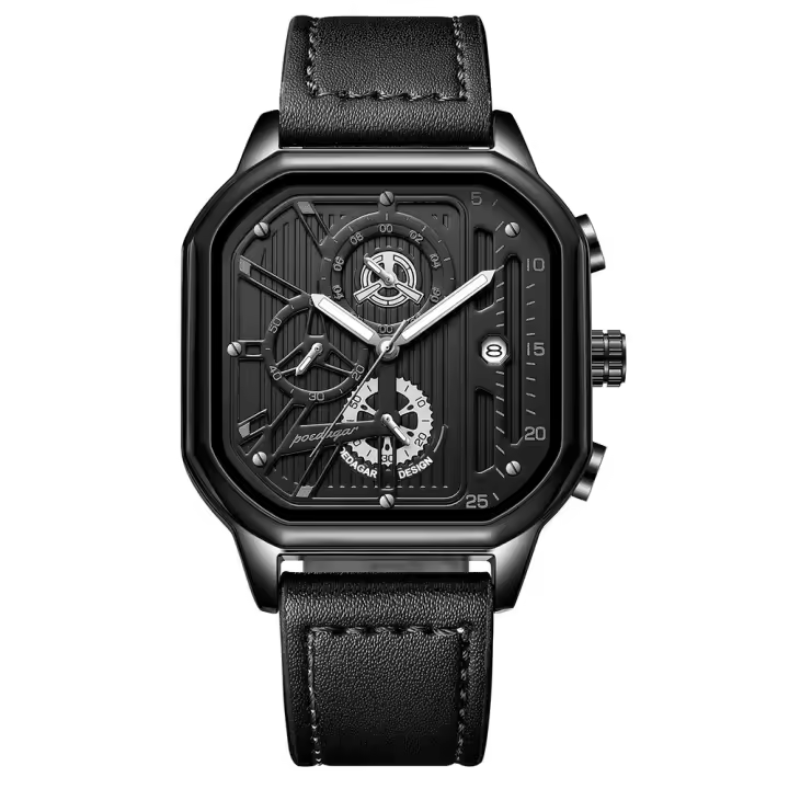 Reloj De Hombre POEDAGAR Moda Luminoso Impermeable Cronógrafo Fecha Reloj De Pulsera Acero Inoxidable Cuadrado Reloj De Cuarzo - 1
