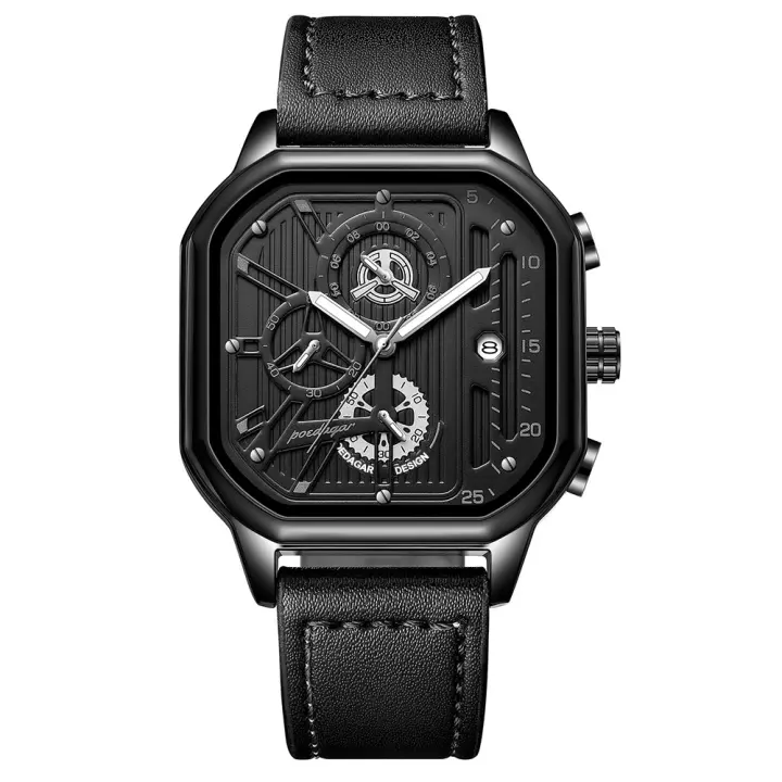 Reloj De Hombre POEDAGAR Moda Luminoso Impermeable Cronógrafo Fecha Reloj De Pulsera Acero Inoxidable Cuadrado Reloj De Cuarzo - 1