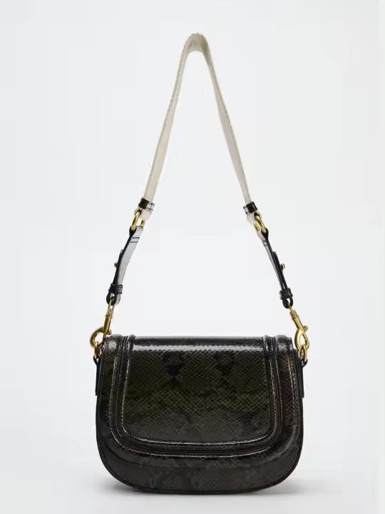Bolso De Cruz Con Tapa De Flip Y Hebilla Magnética Y Estampado Decorativo De Serpiente Para Mujer Material De Cuero Sintético Y Lona Interior - 1